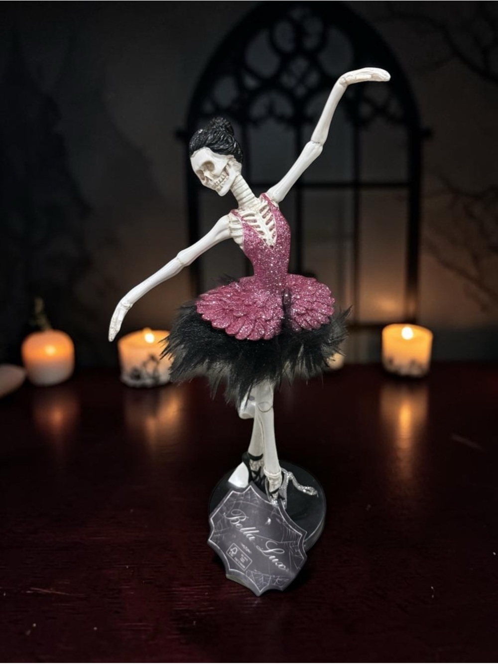 Bella Luxx Pink Glitter Skeleton Ballerina with Black Tulle Skirt